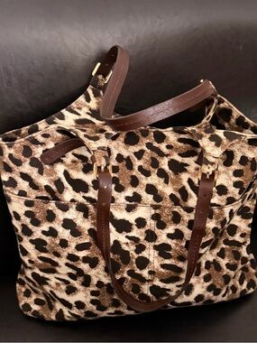 Michael Kors Leopard Print Tote with Brown Leather Straps
